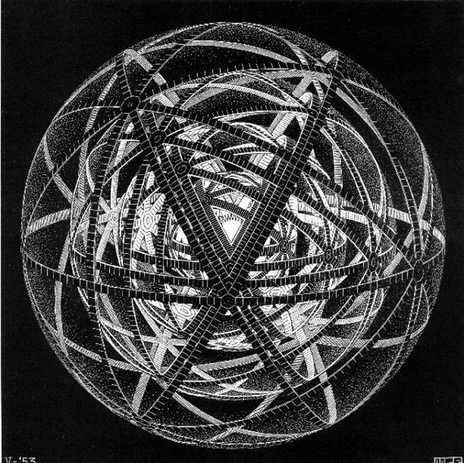 Escher's Concentric Rinds — worlds nested inside worlds, each shell opening onto another.